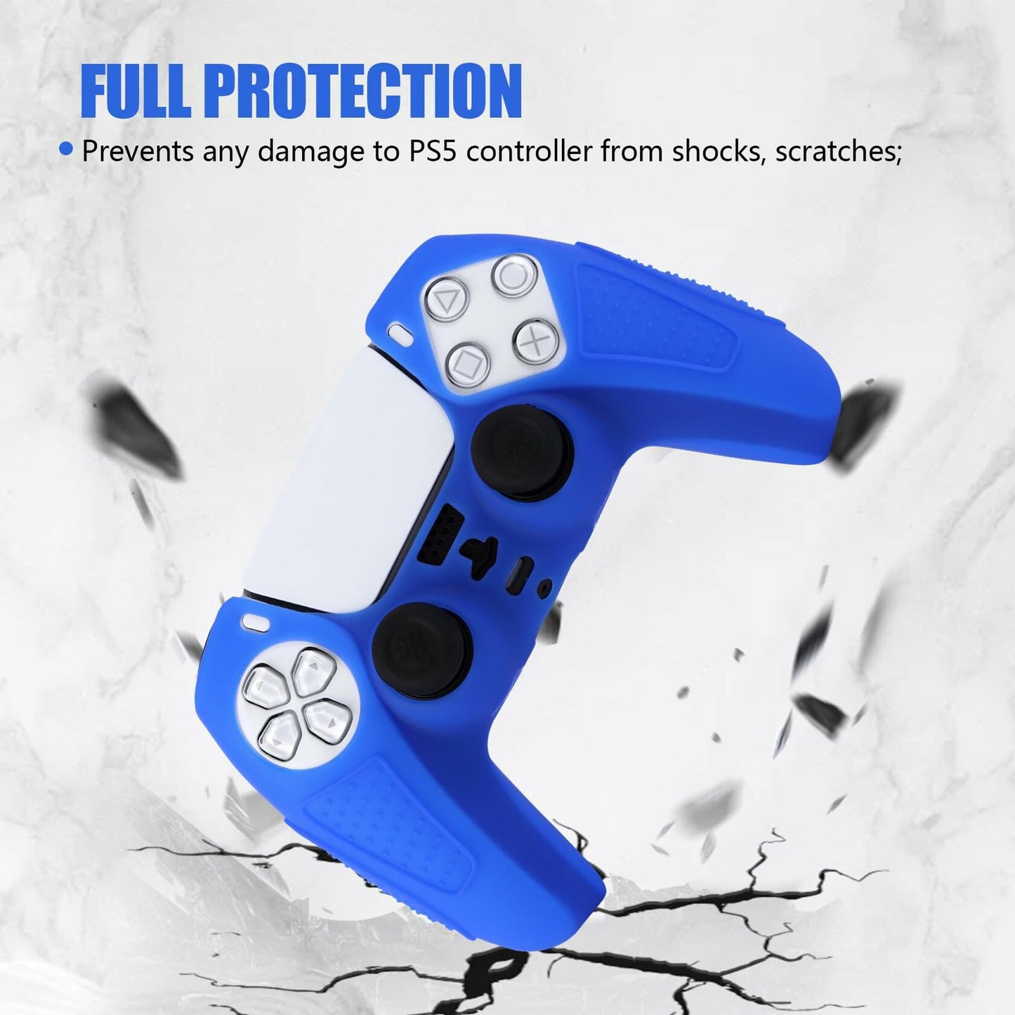 YoRHa PS5 Controller Protective Skins Blue x2 with Thumb Grips x8 Plugs x8