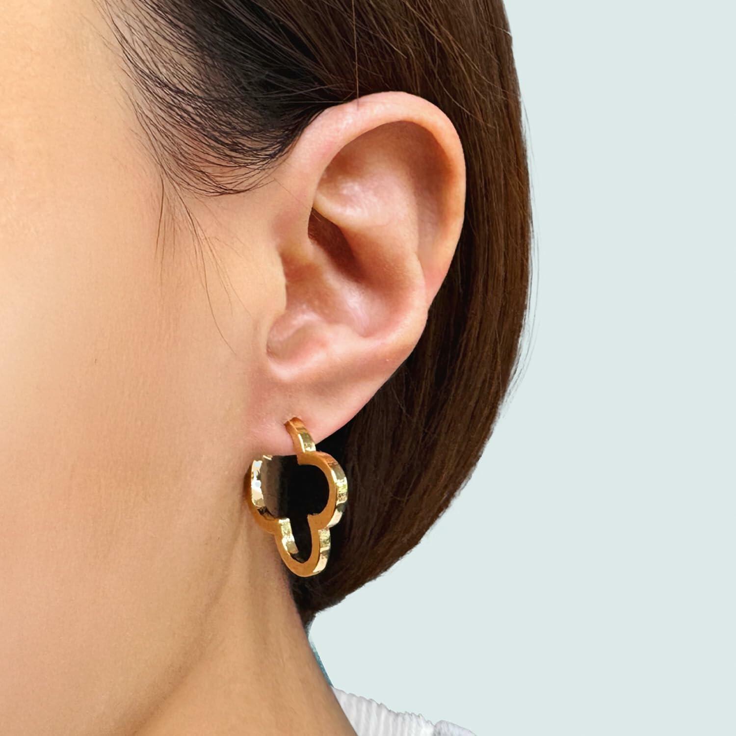 ETREM Clover Leaf 14K Gold Plated Lucky Clover Earrings Nickel Free Gold