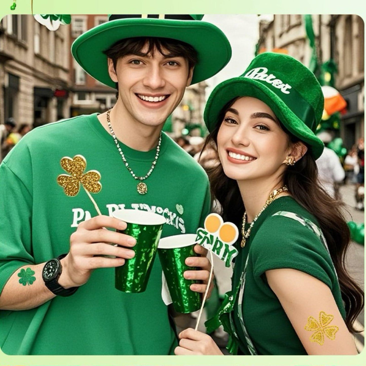 YYKITCHEN St Patrick's Day Shamrock Sunglasses Headband Earrings Green Acrylic