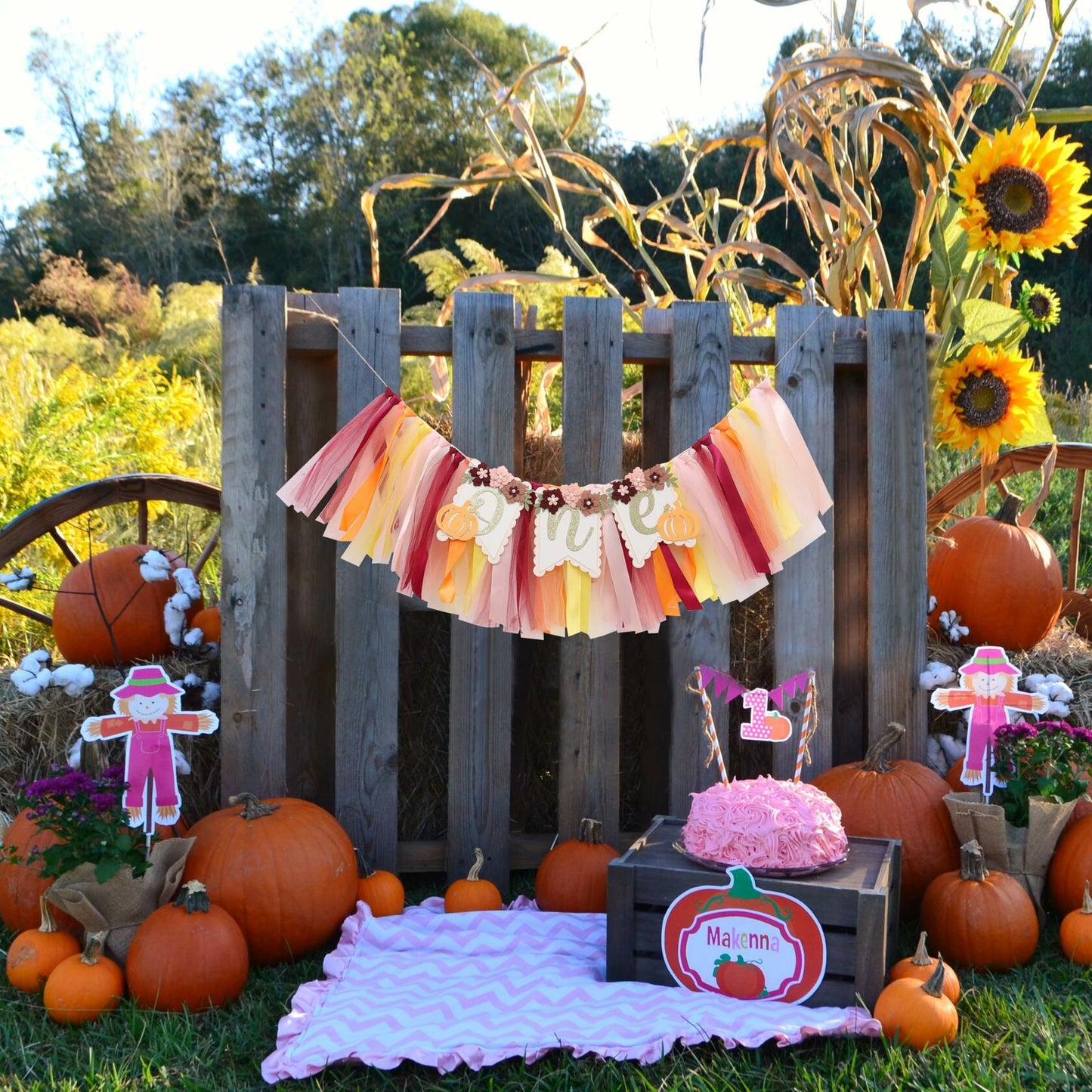 TUTOTU Our Little Pumpkin 1st One High Chair Banner Yellow Autumn Fall