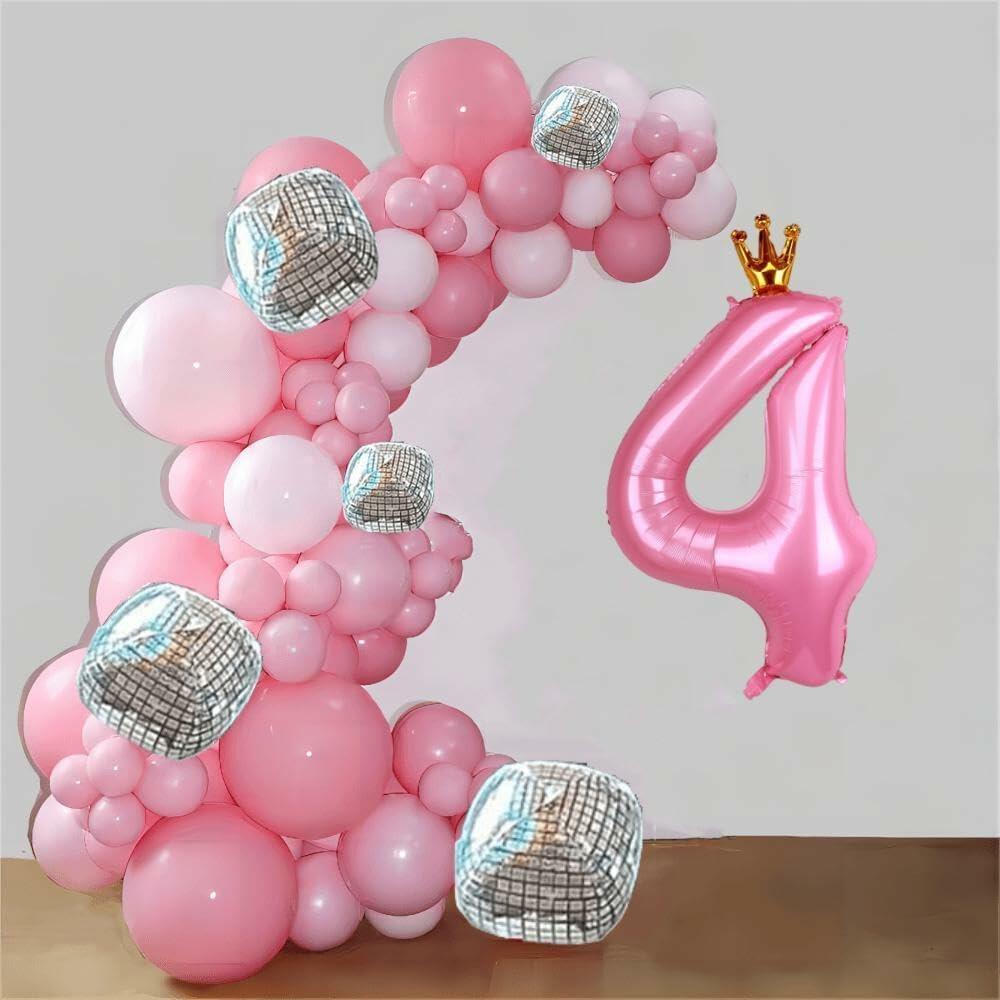 hzqruqh 40 Inch Crown Pink Number 4 Foil Mylar Balloon Baby Pink