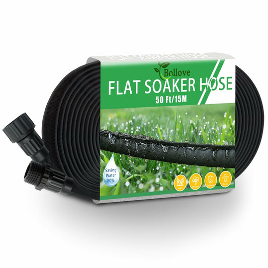 Giftsfaloy Flat Soaker Hose 50ft Heavy Duty Double Layer Drip Irrigation Black