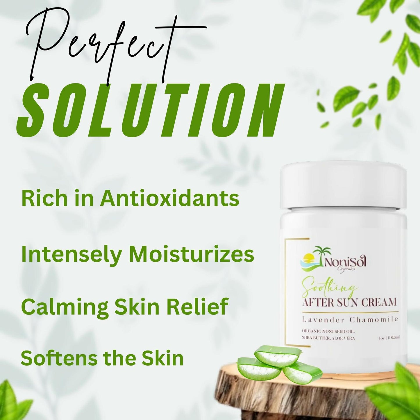 NoniSol Organics After Sun Cream 4oz with Noni Seed Oil Aloe Vera Coconut