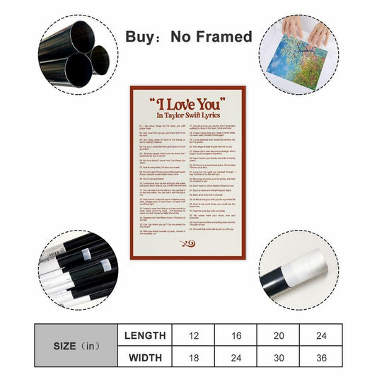 I LOVE YOU Taylor Swift Lyrics Poster Canvas Wall Art 12x18in 30x45cm