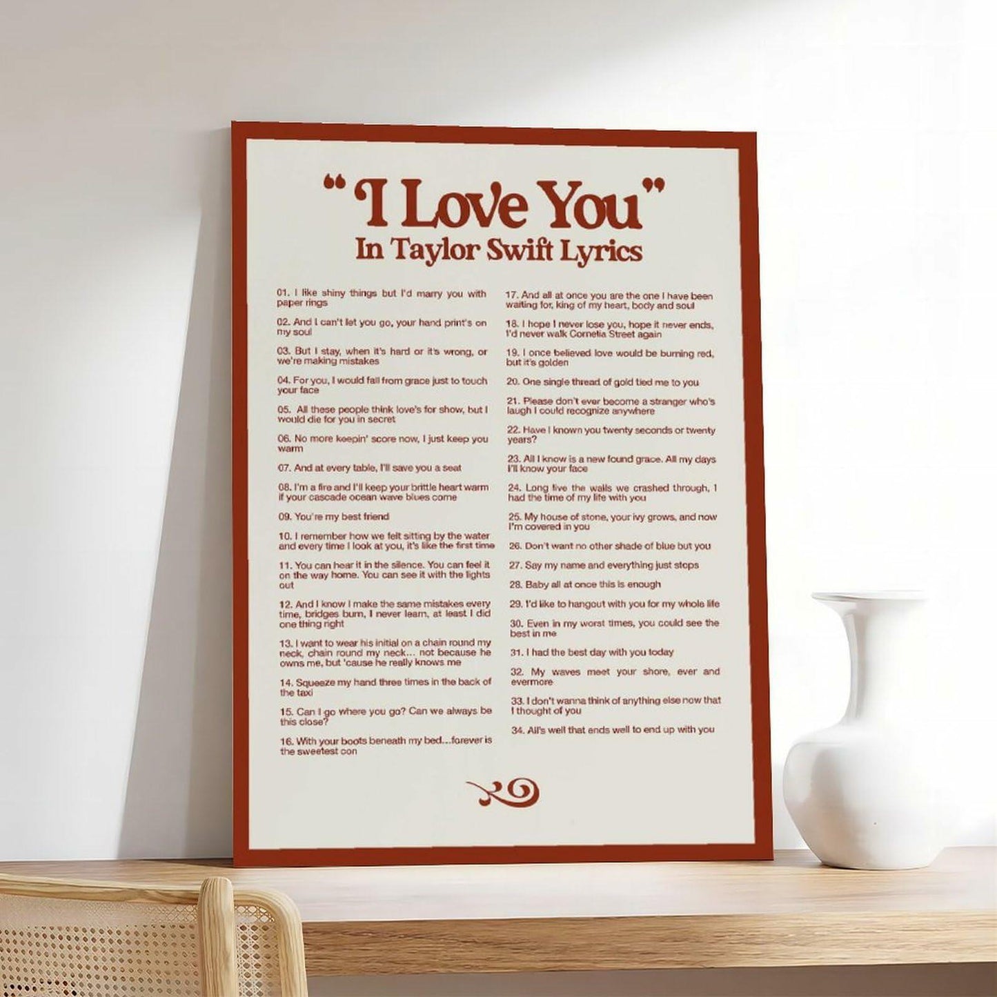 I LOVE YOU Taylor Swift Lyrics Poster Canvas Wall Art 12x18in 30x45cm