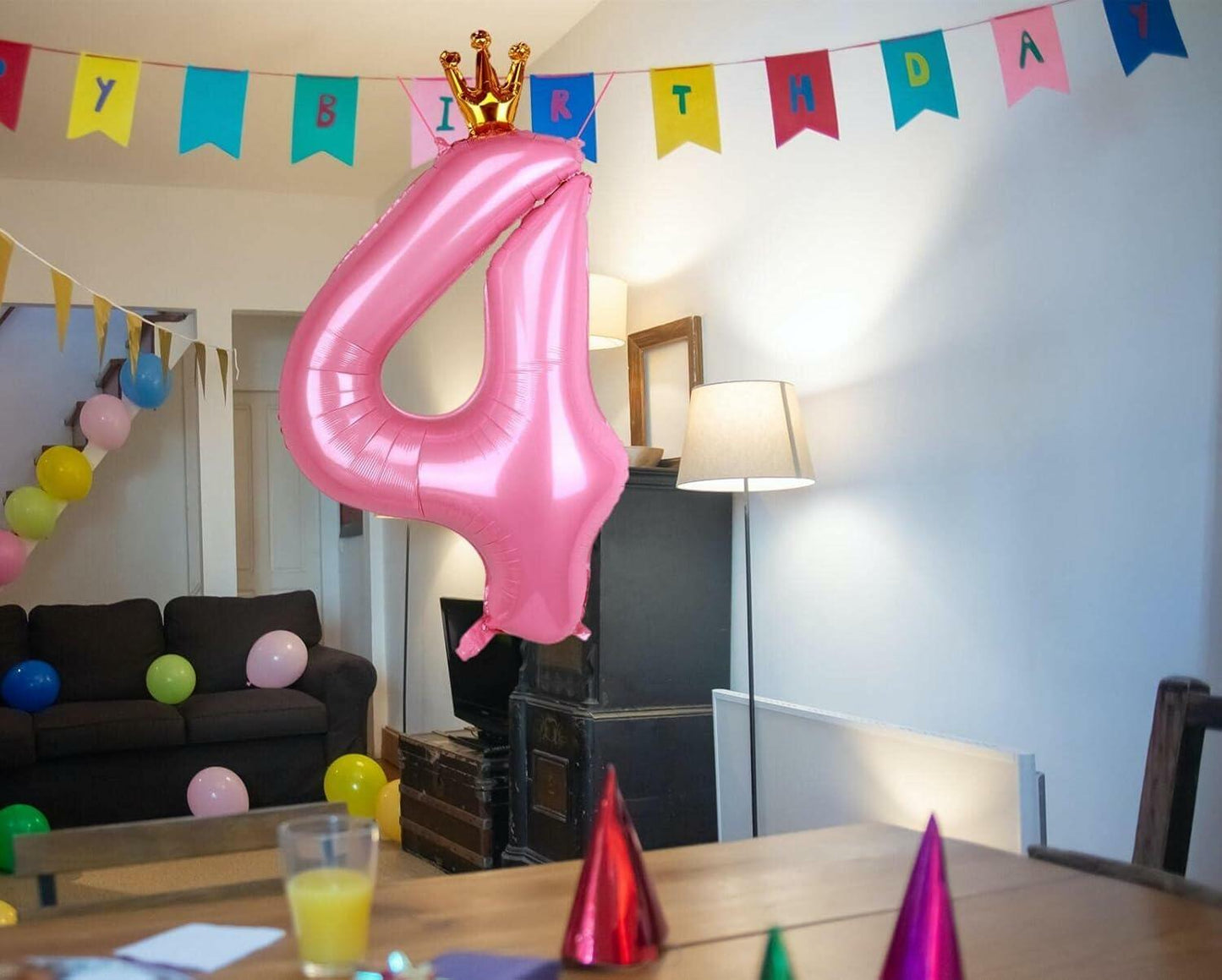 hzqruqh 40 Inch Crown Pink Number 4 Foil Mylar Balloon Baby Pink