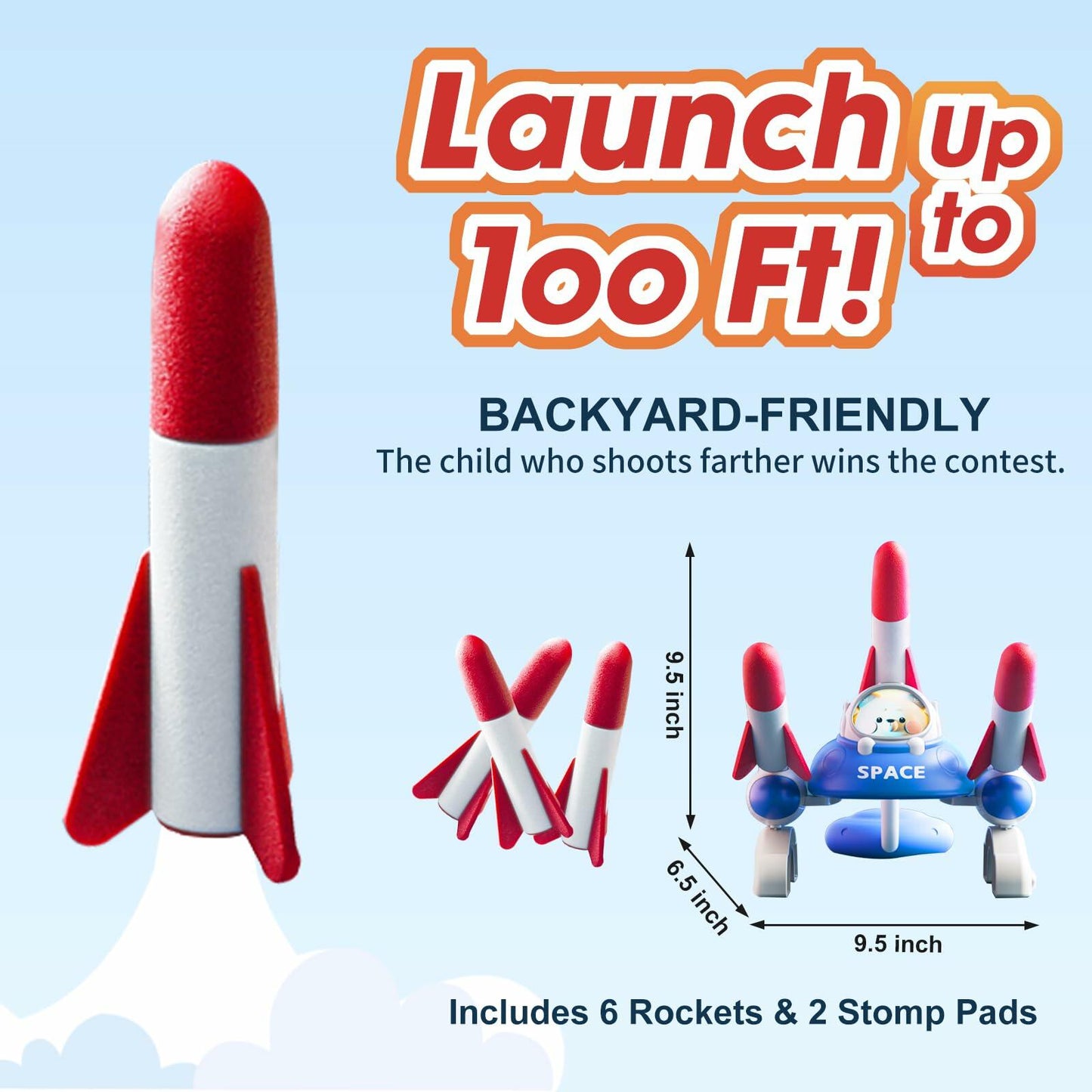 cxjoigxi Rocket Launcher Toy with 6 Foam Rockets & 2 Launch Pads Outdoor Fun