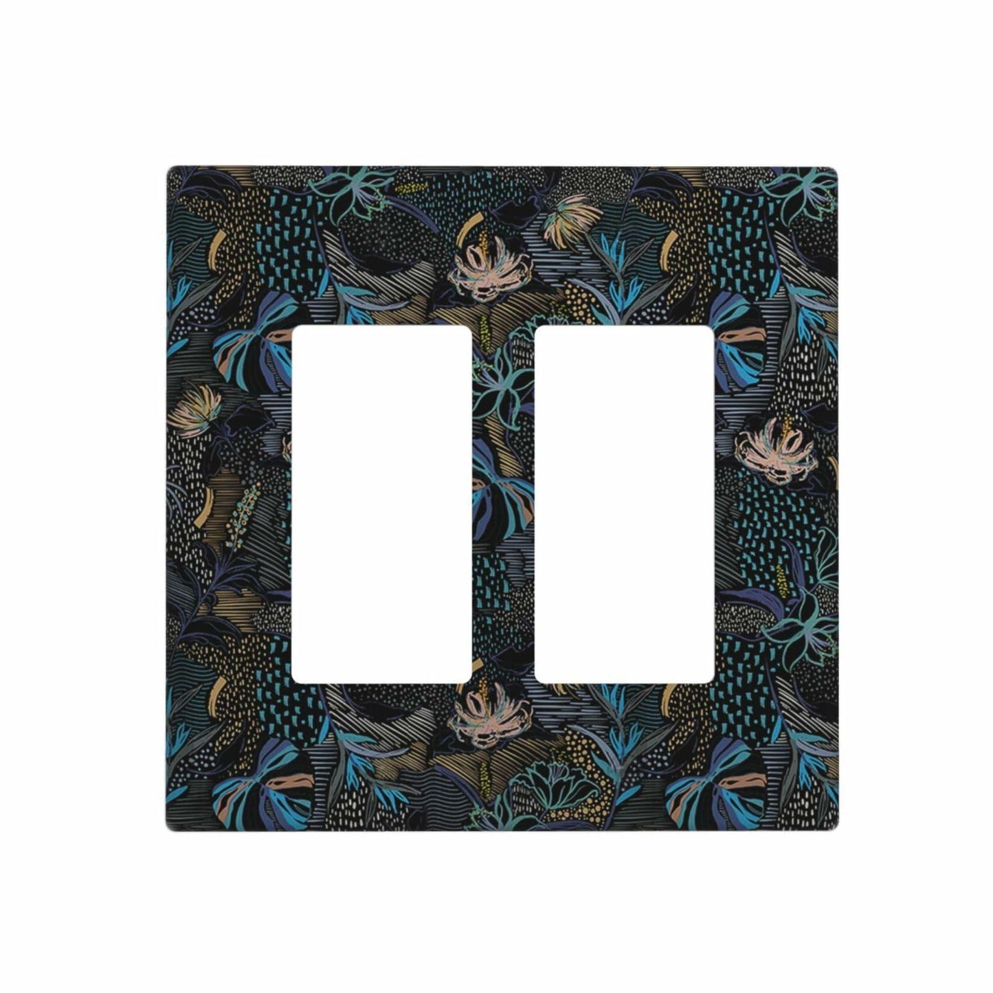 Thsanju Morris Tropical Leaf Double Rocker 2 Gang Switch Cover Dark Green Blue