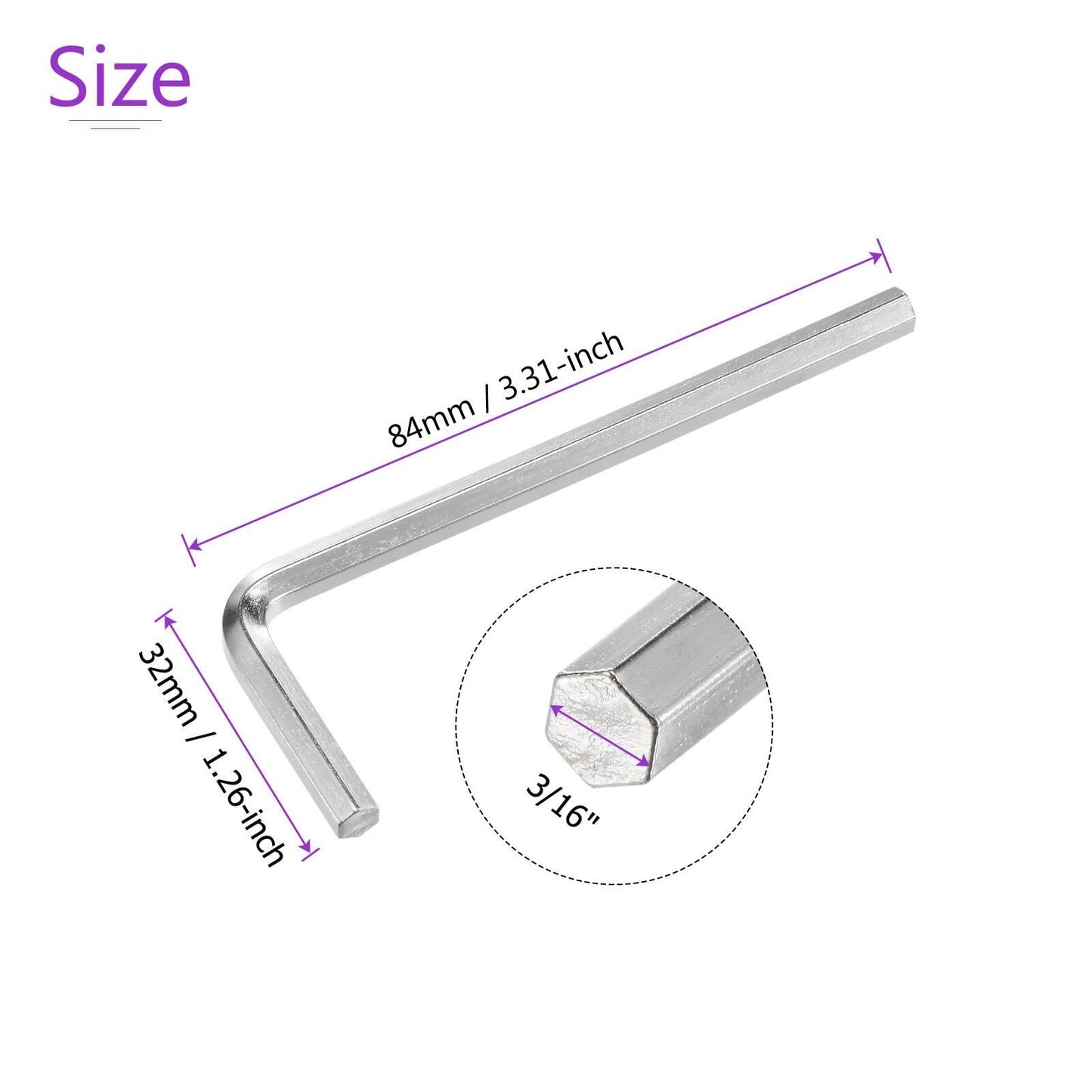 DMiotech 3/16" Hex Key Wrench L Shaped CR-V 2 Pack Aluminum 84mm
