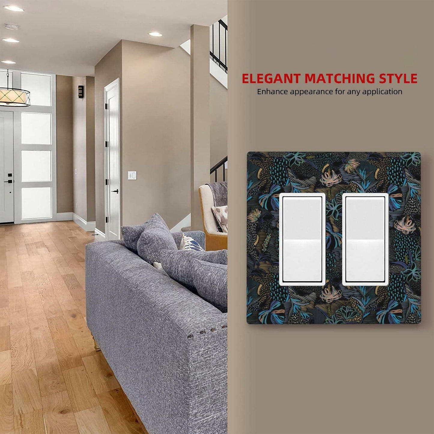 Thsanju Morris Tropical Leaf Double Rocker 2 Gang Switch Cover Dark Green Blue