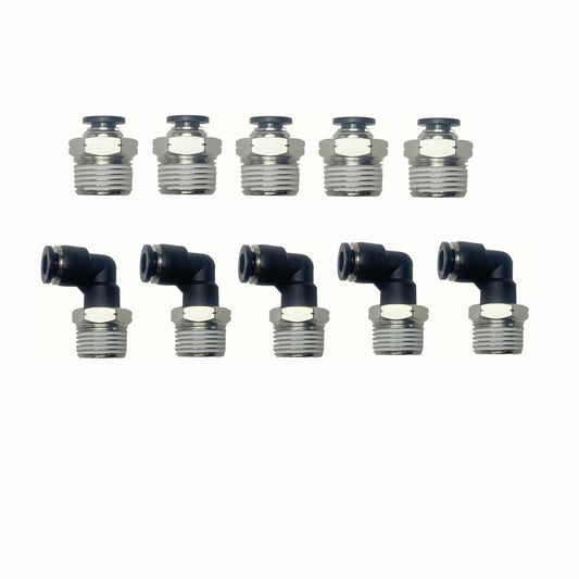 POPWIN Push Connect Fitting Kit 1/4'' Tube OD x 3/8'' NPT Thread Pack of 10