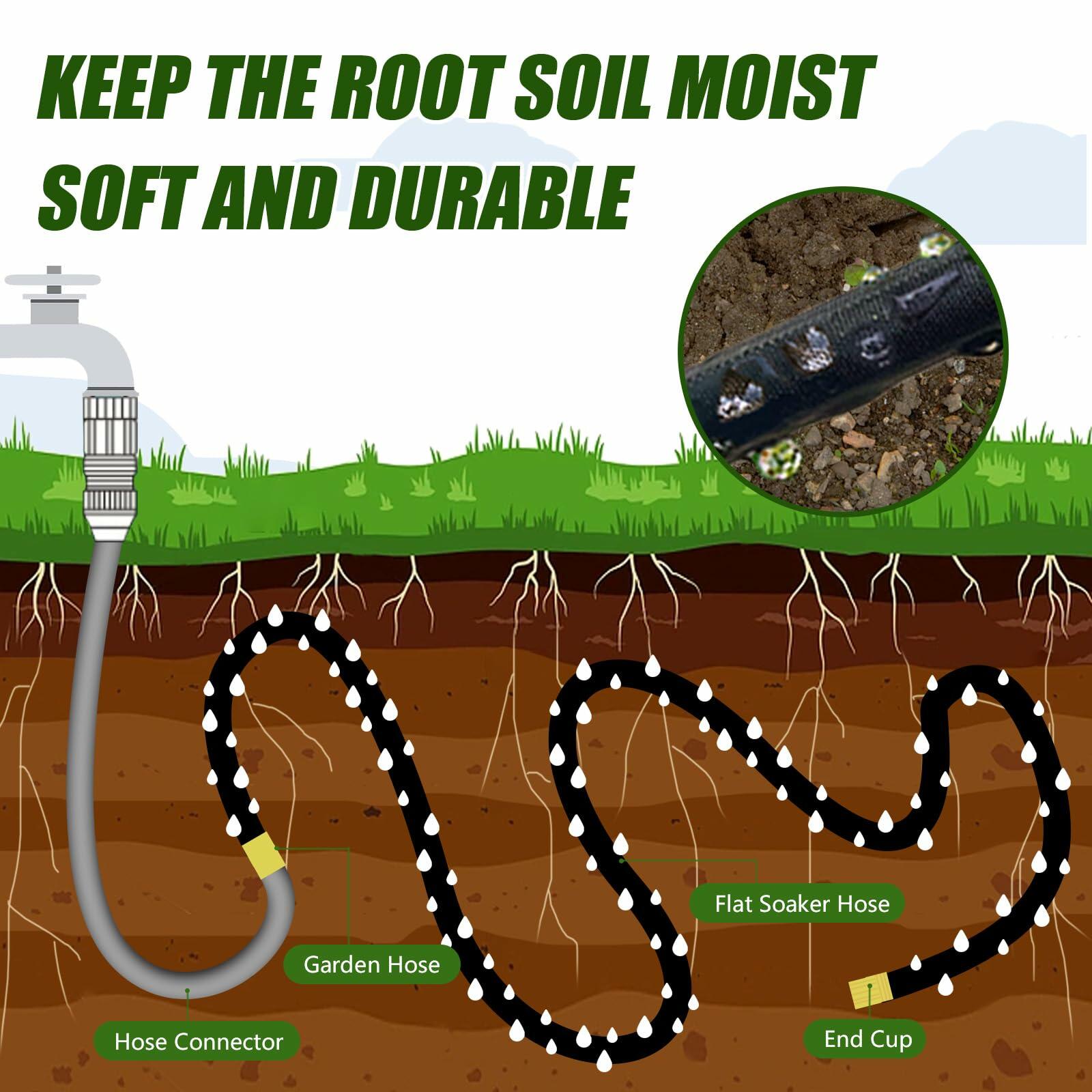 Giftsfaloy Flat Soaker Hose 50ft Heavy Duty Double Layer Drip Irrigation Black