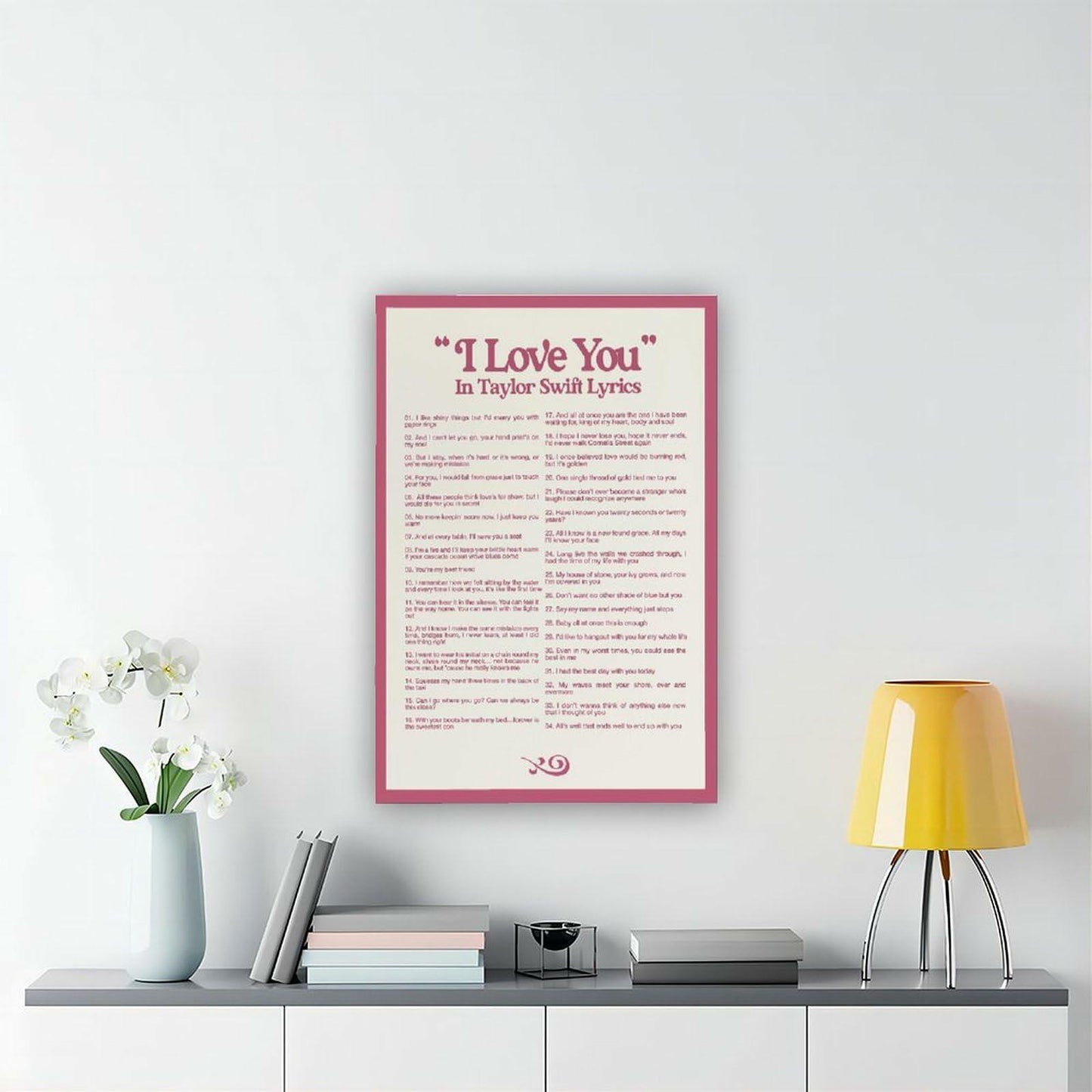I LOVE YOU Lyrics Canvas Poster 12x18 Bedroom Wall Art Unframed Decor