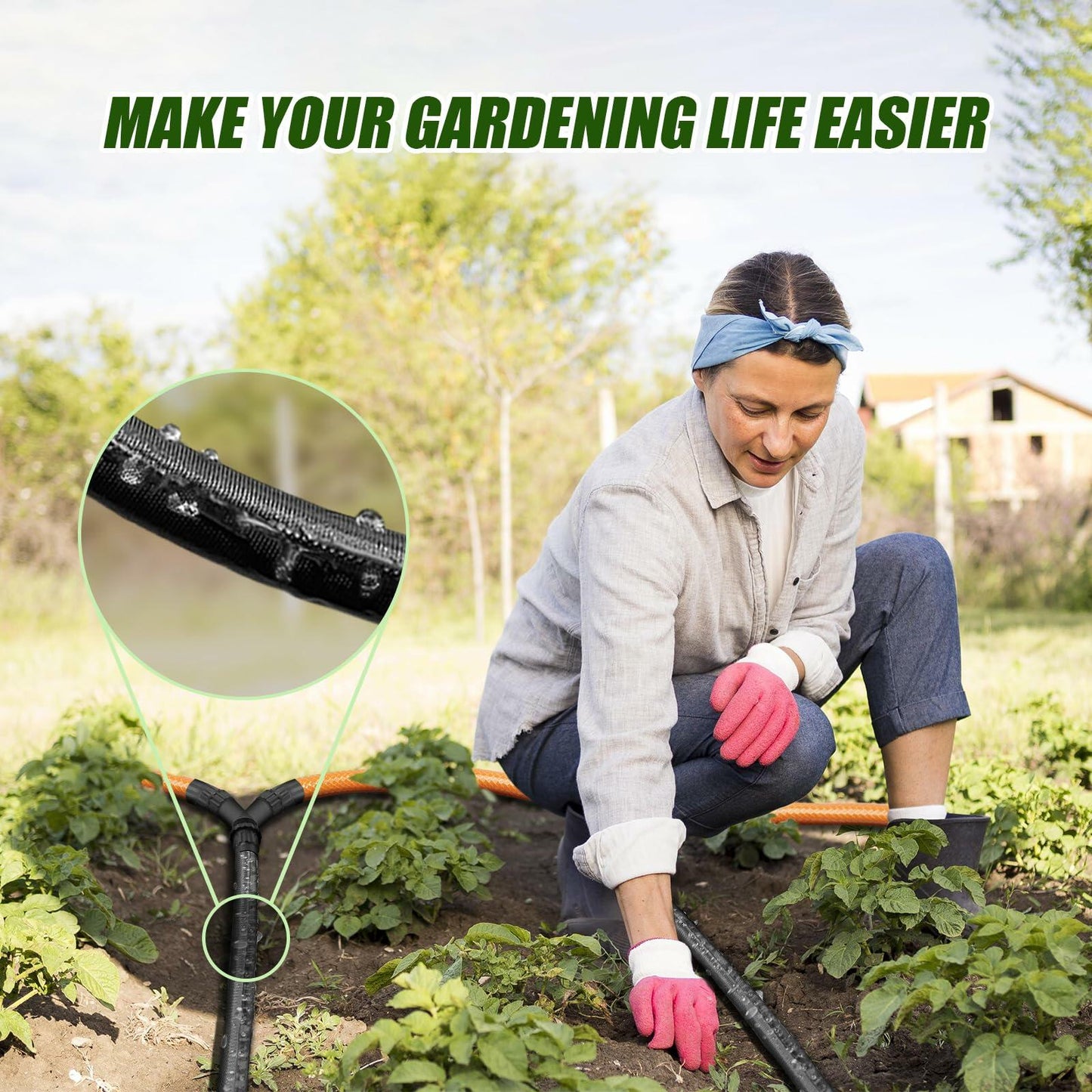 Giftsfaloy Flat Soaker Hose 50ft Heavy Duty Double Layer Drip Irrigation Black