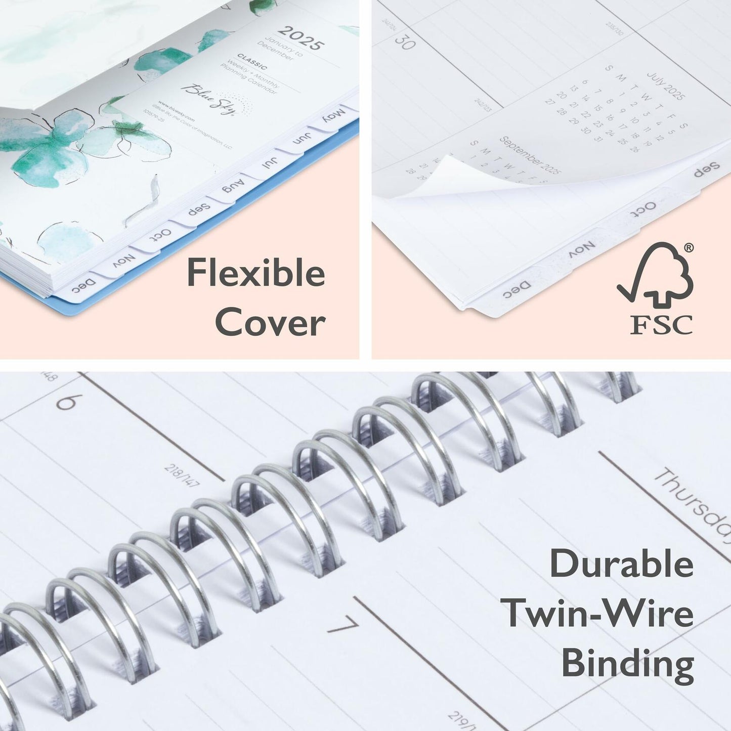 Blue Sky 2025 Weekly Monthly Planner Calendar 5x8 Flexible Cover Wirebound