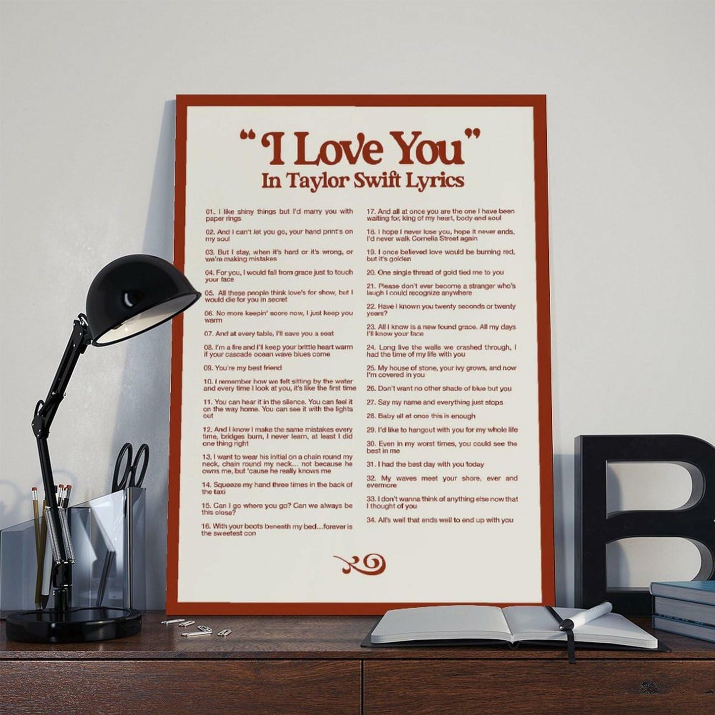 I LOVE YOU Taylor Swift Lyrics Poster Canvas Wall Art 12x18in 30x45cm