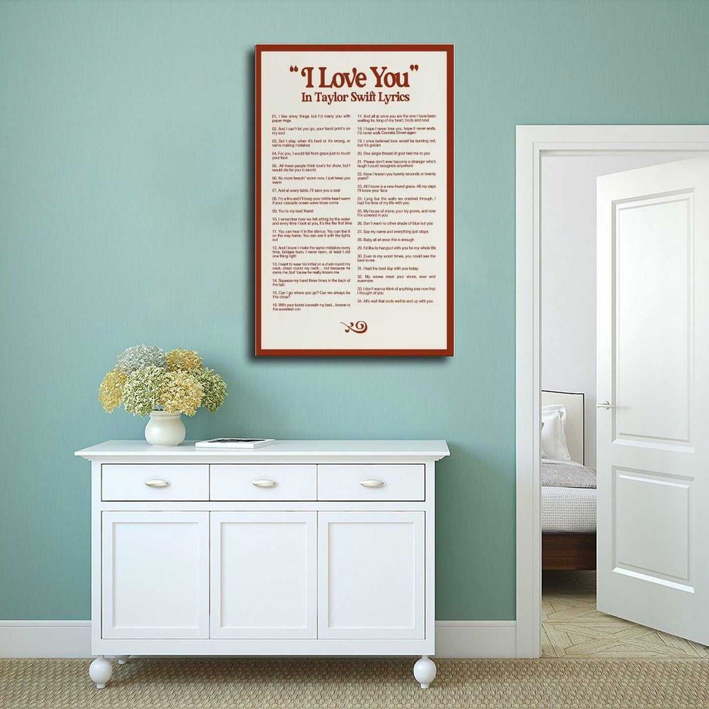 I LOVE YOU Taylor Swift Lyrics Poster Canvas Wall Art 12x18in 30x45cm