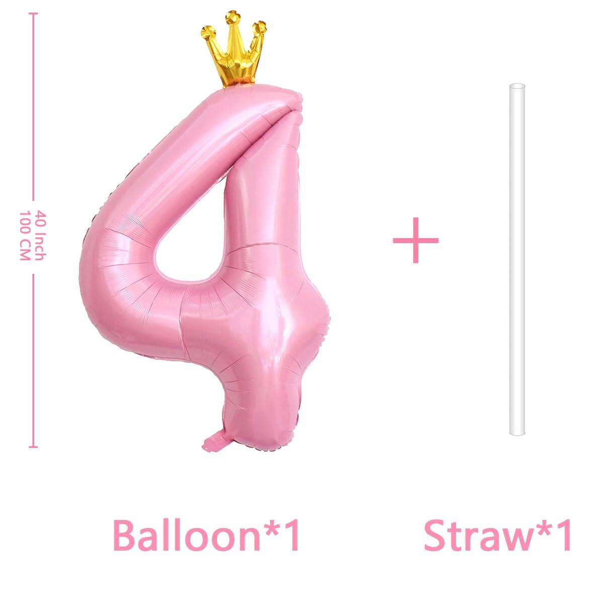 hzqruqh 40 Inch Crown Pink Number 4 Foil Mylar Balloon Baby Pink