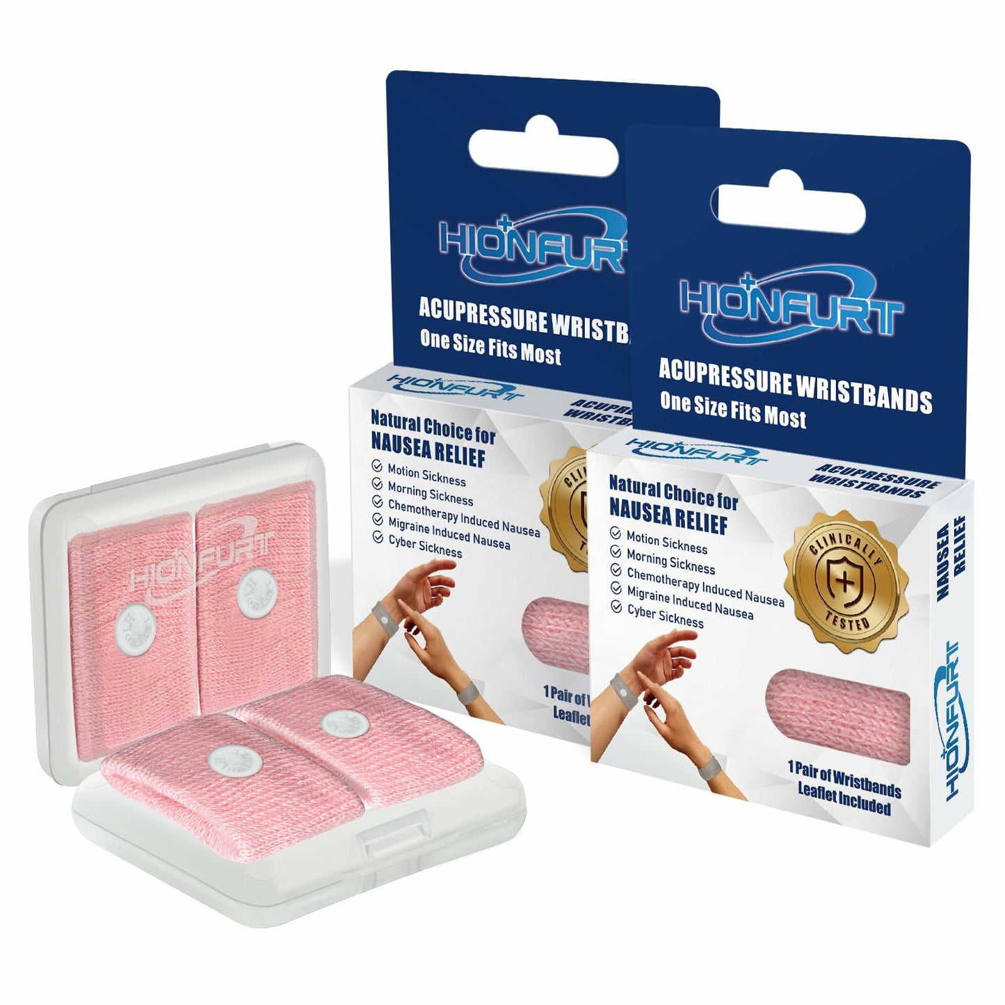 Hionfurt Motion Sickness Bands Anti Nausea Wristband Pink 2 Pairs
