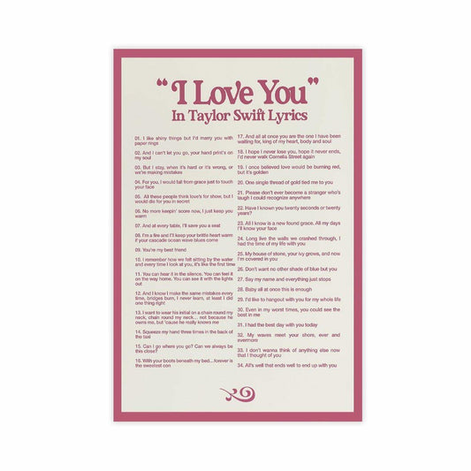 I LOVE YOU Lyrics Canvas Poster 12x18 Bedroom Wall Art Unframed Decor