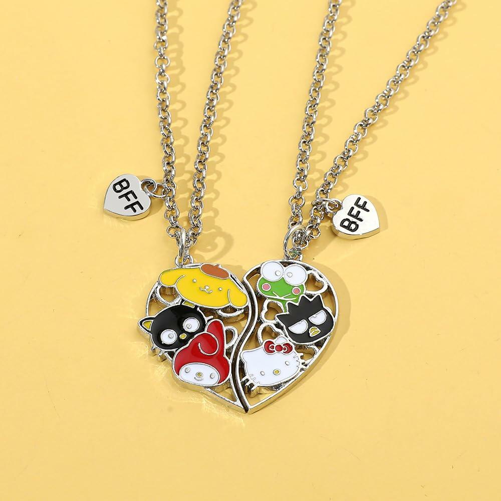 Danger Koi Kitty BFF Heart Necklace Y2K Cute Cartoon Friendship Gift