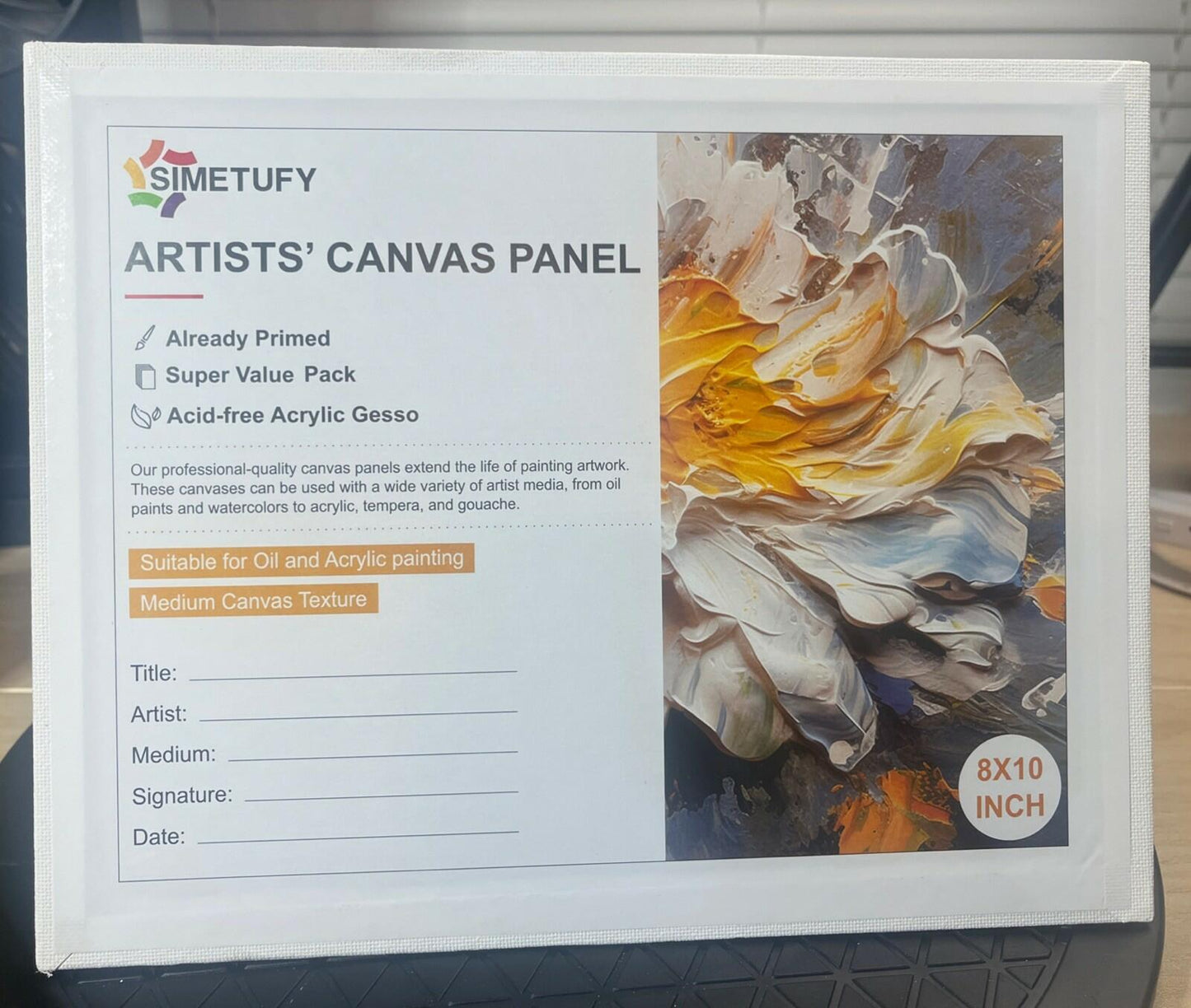 Simetufy Artists' Canvas Panel Oil Acrylic Painting 8x10in 12-Pack Primed Cotton