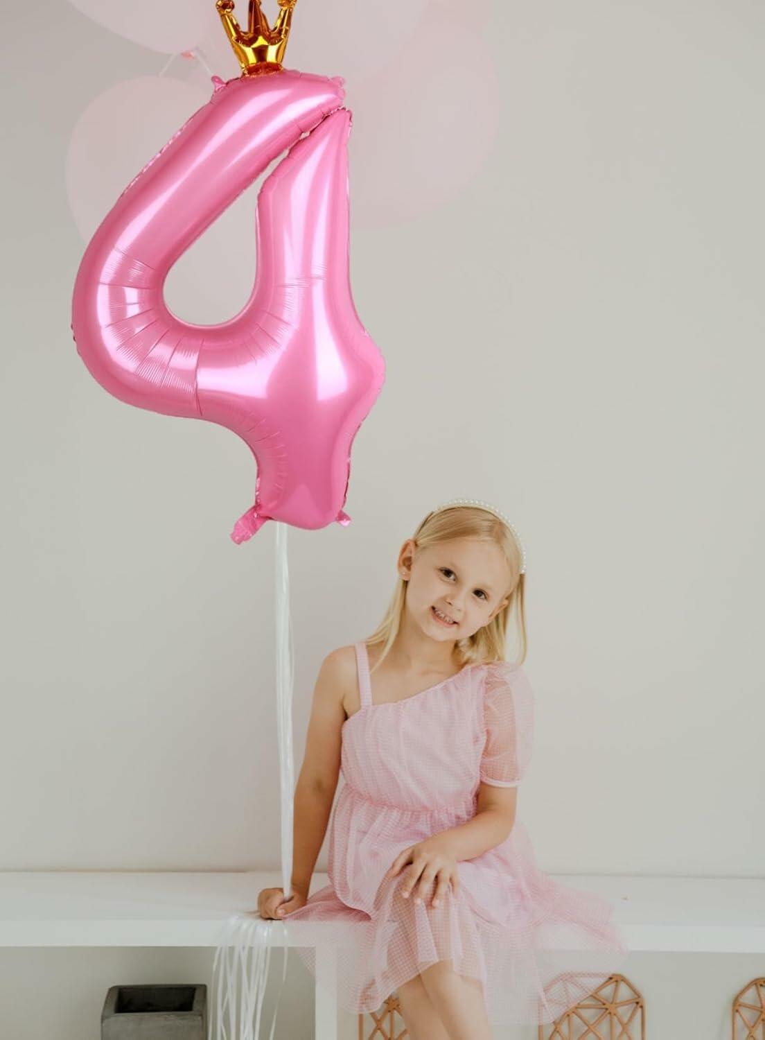 hzqruqh 40 Inch Crown Pink Number 4 Foil Mylar Balloon Baby Pink