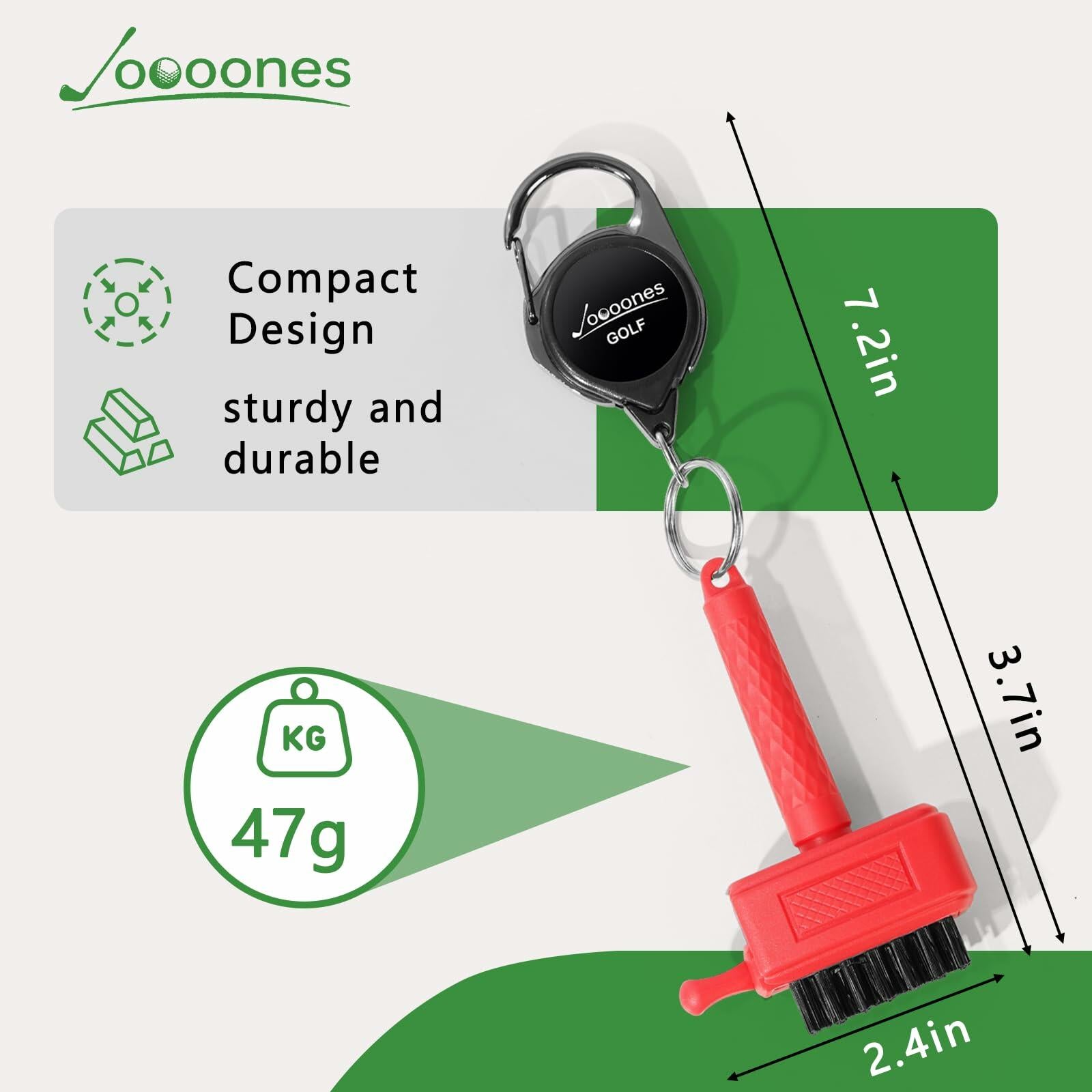 Joooones Mini Golf Brush Nylon Brass Bristles Retractable Keychain Red
