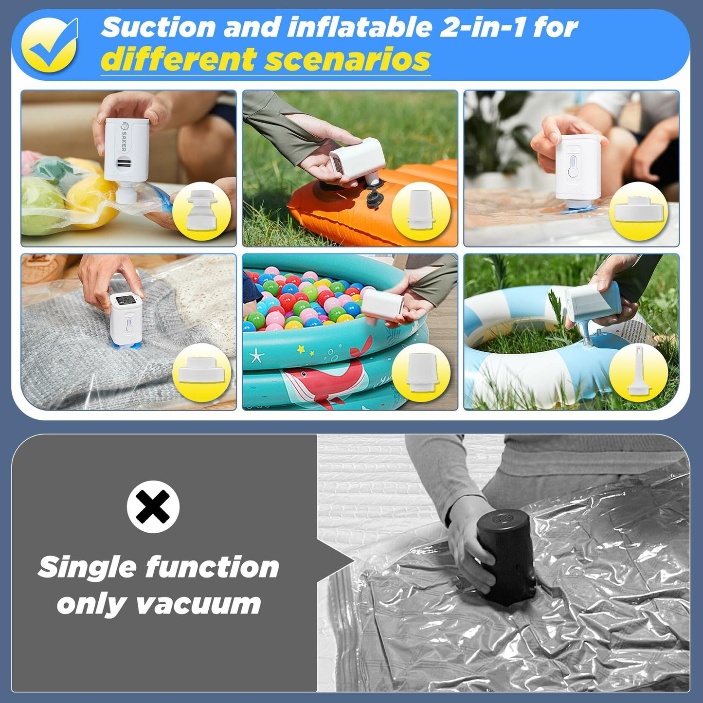 Saker Vacuum Storage Bags Electric Pump 15 Pack Multi-Size Transparent