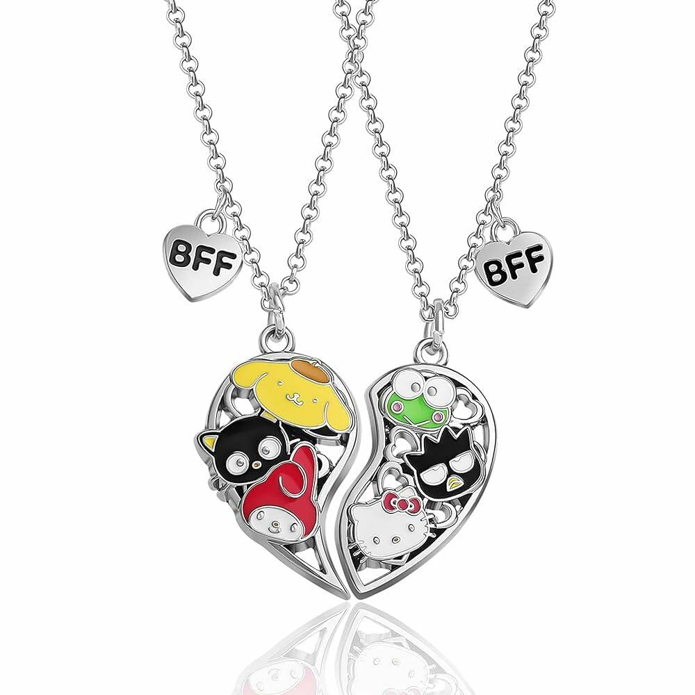 Danger Koi Kitty BFF Heart Necklace Y2K Cute Cartoon Friendship Gift