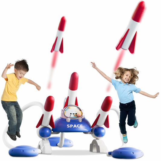 cxjoigxi Rocket Launcher Toy with 6 Foam Rockets & 2 Launch Pads Outdoor Fun