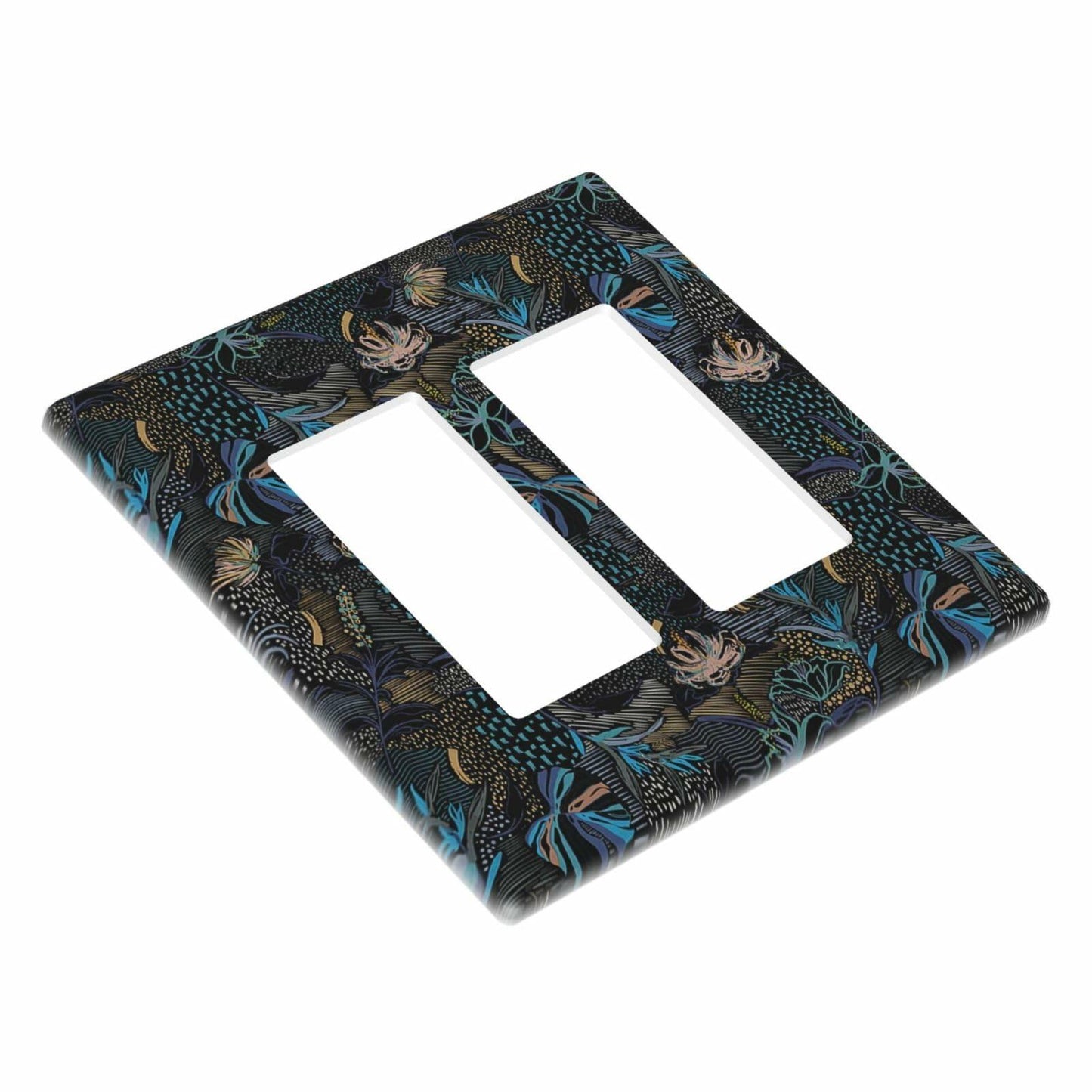 Thsanju Morris Tropical Leaf Double Rocker 2 Gang Switch Cover Dark Green Blue