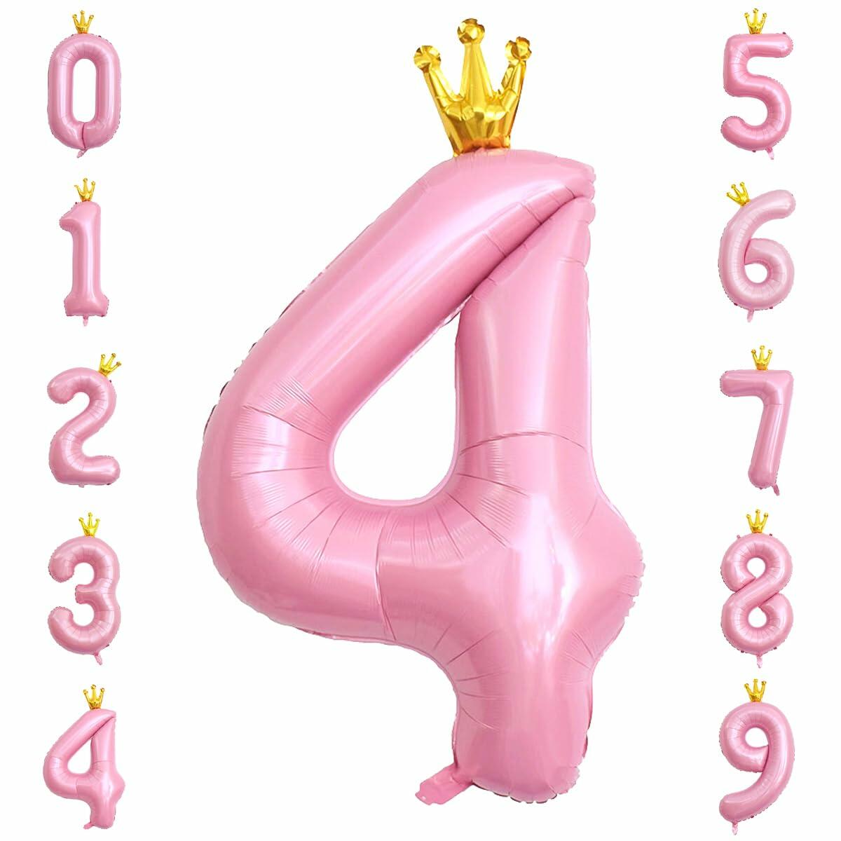 hzqruqh 40 Inch Crown Pink Number 4 Foil Mylar Balloon Baby Pink