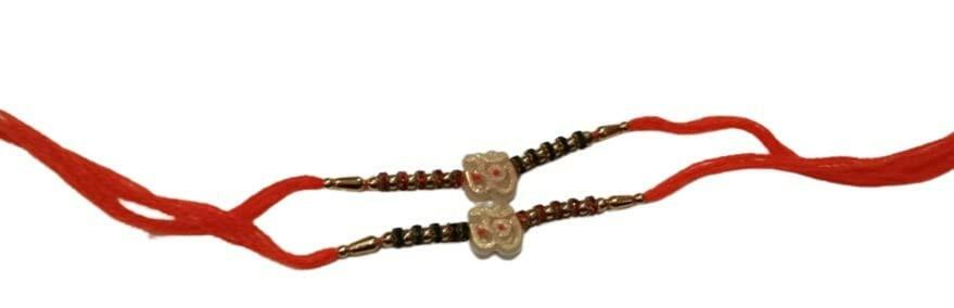 Raksha Bandhan Rakhi Set Kundan Bracelets for Brother & Bhabhi Red 2pcs