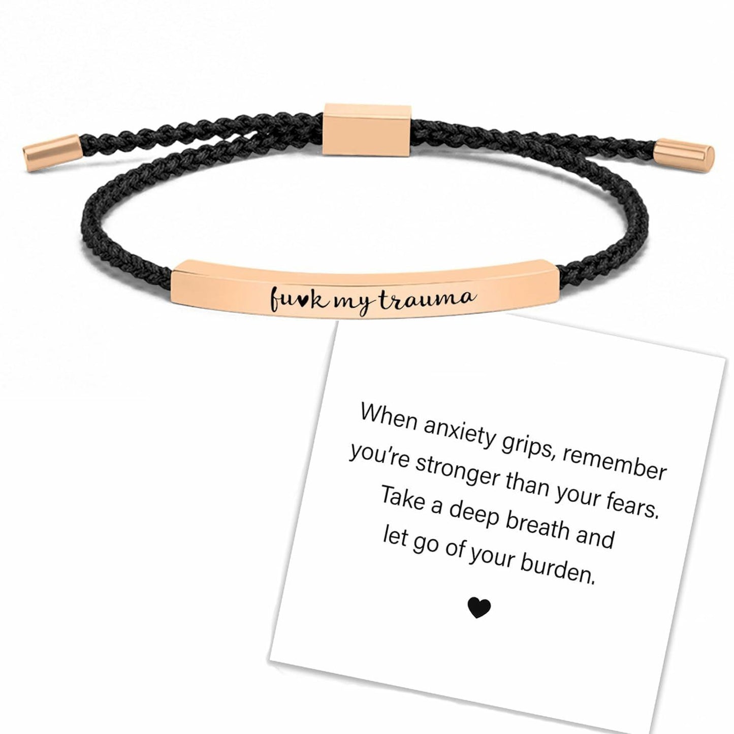 XMTYQ Black Leather Woven Bracelet Stainless Steel Pendant Black Rose Gold
