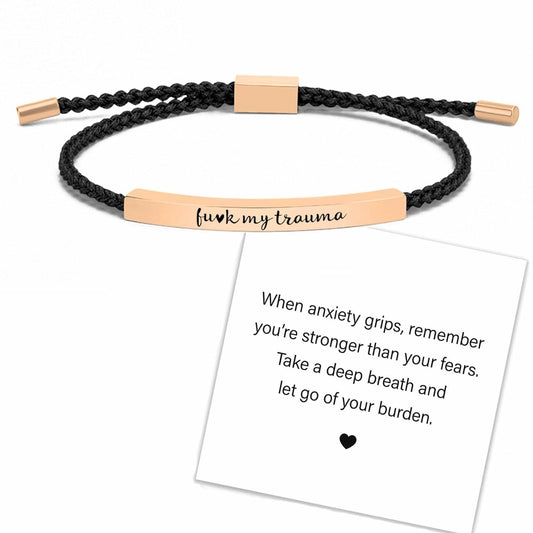 XMTYQ Black Leather Woven Bracelet Stainless Steel Pendant Black Rose Gold