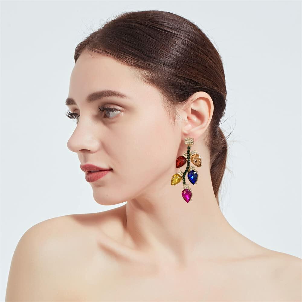 Dtja Crystal Xmas Leaf Dangle Earrings Women Colorful Cubic Zirconia Big Style