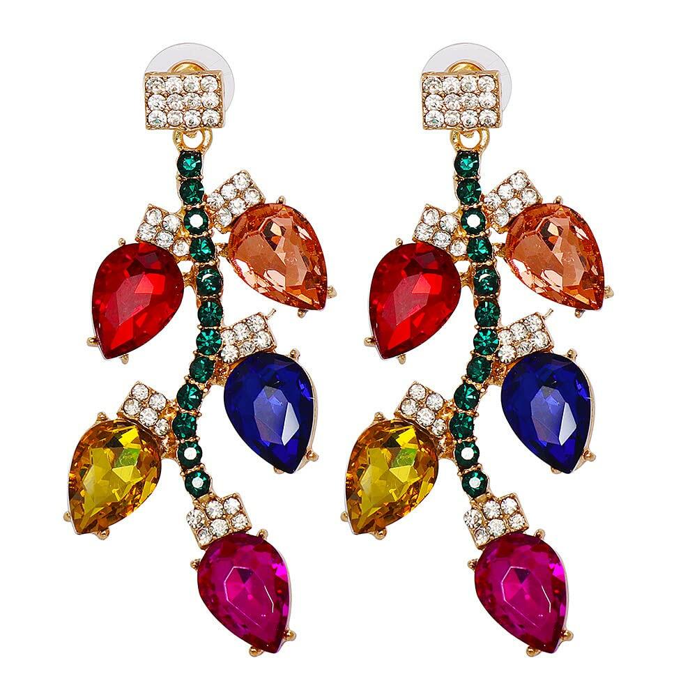 Dtja Crystal Xmas Leaf Dangle Earrings Women Colorful Cubic Zirconia Big Style
