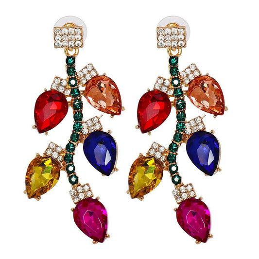 Dtja Crystal Xmas Leaf Dangle Earrings Women Colorful Cubic Zirconia Big Style