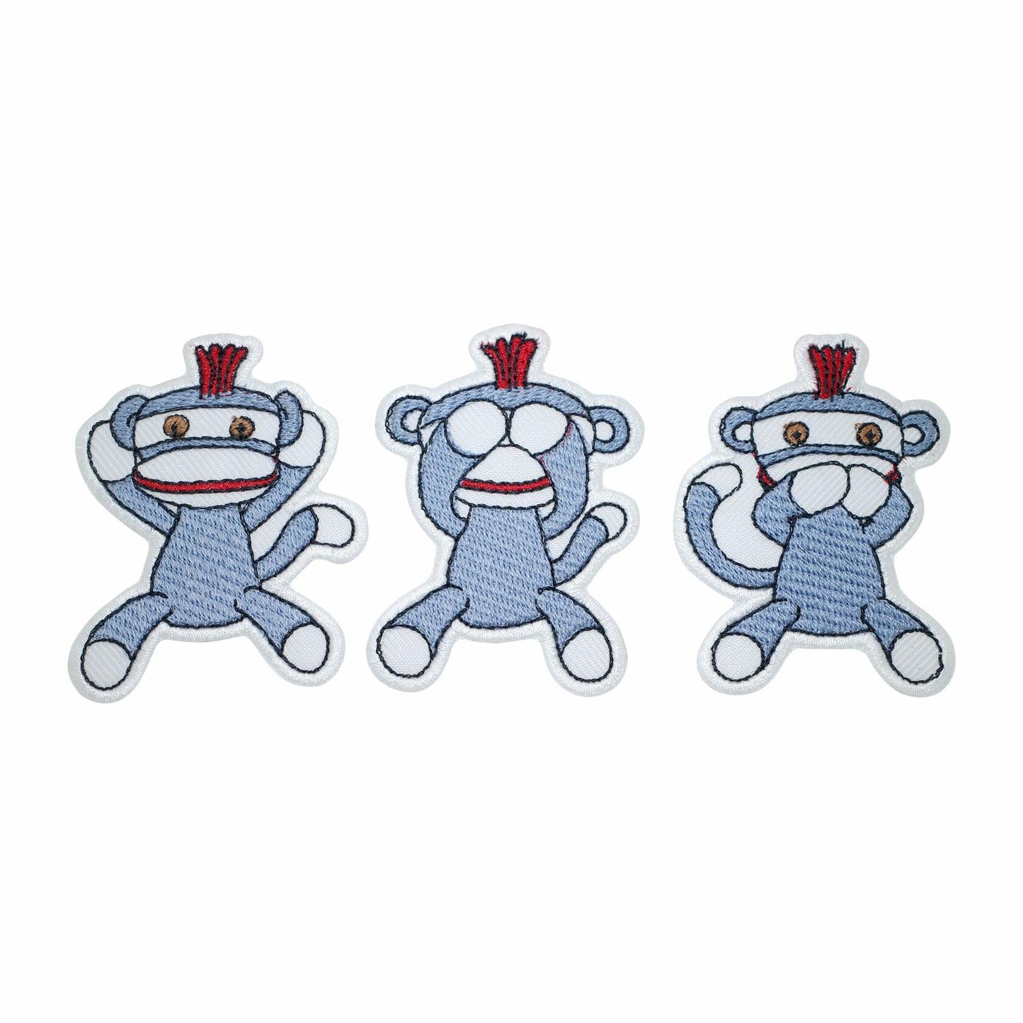 pipomama 3PCS Monkey Eye Mouth Ear Iron-On Embroidered Applique Patches