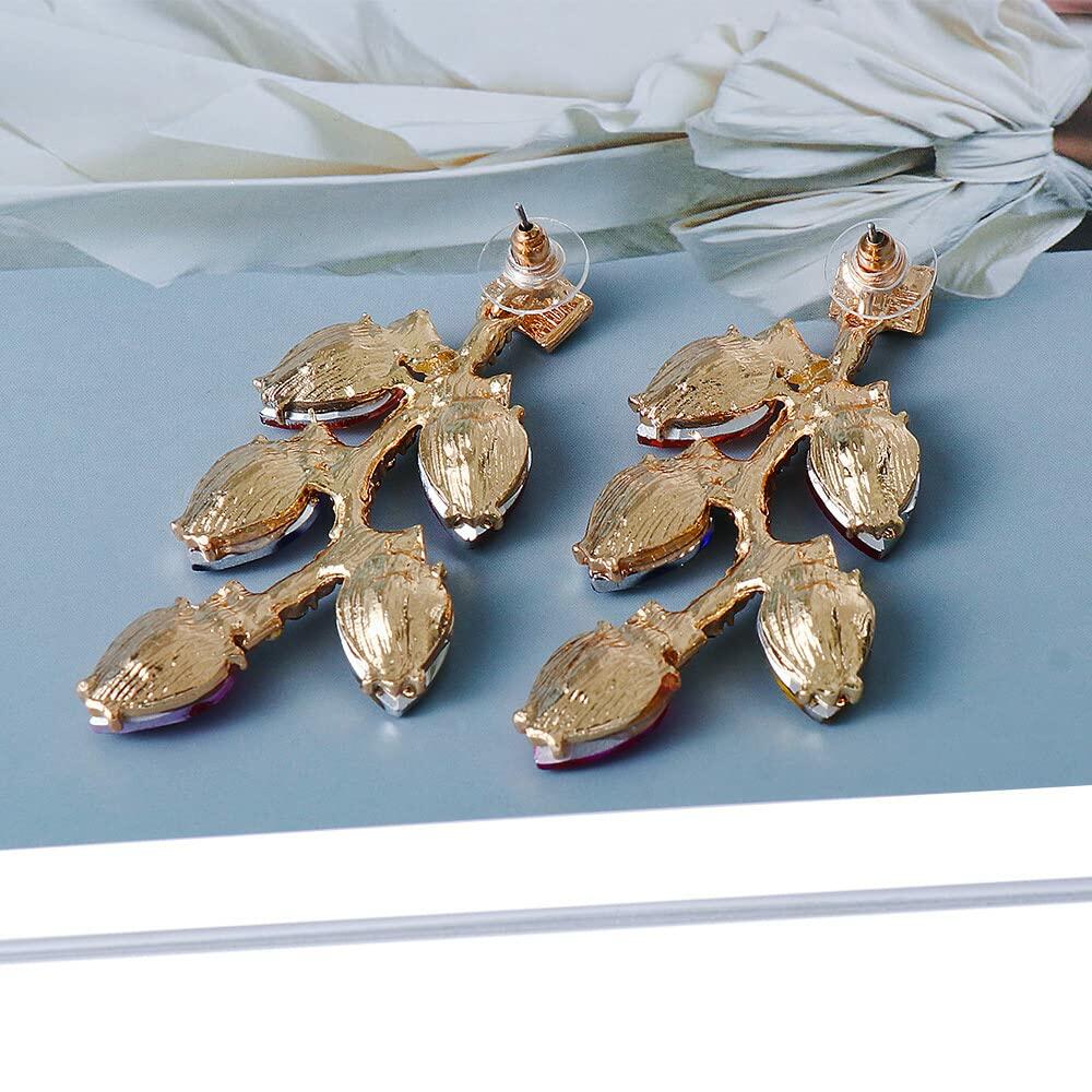 Dtja Crystal Xmas Leaf Dangle Earrings Women Colorful Cubic Zirconia Big Style
