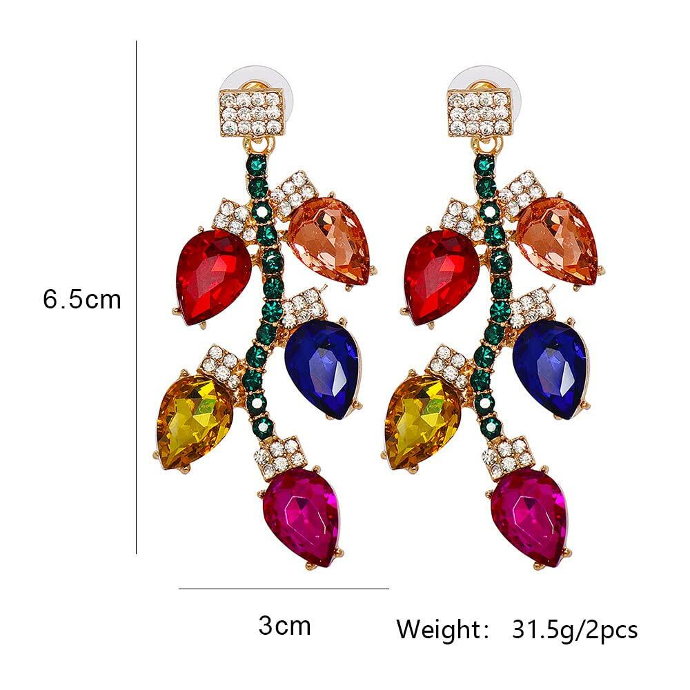 Dtja Crystal Xmas Leaf Dangle Earrings Women Colorful Cubic Zirconia Big Style