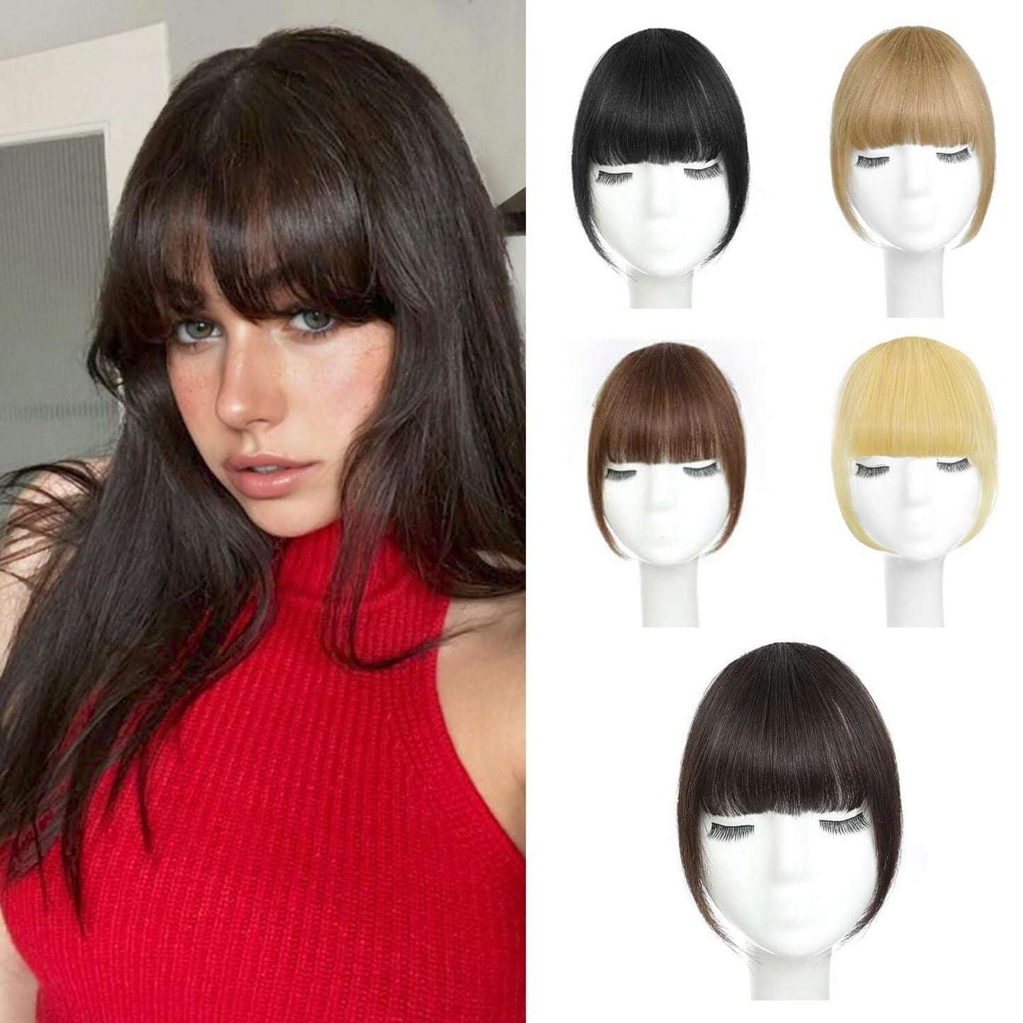 WZNBBOY Synthetic Clip in Bangs Hair Extensions Brown Black Wispy Fringe