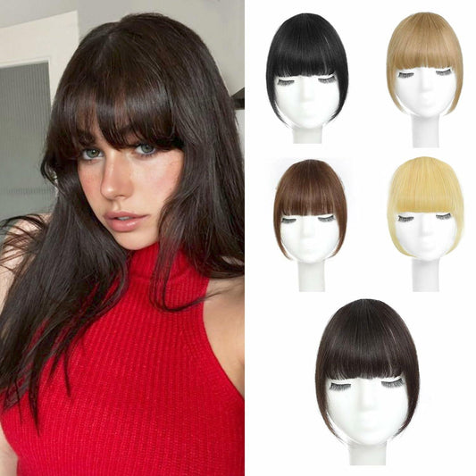 WZNBBOY Synthetic Clip in Bangs Hair Extensions Brown Black Wispy Fringe