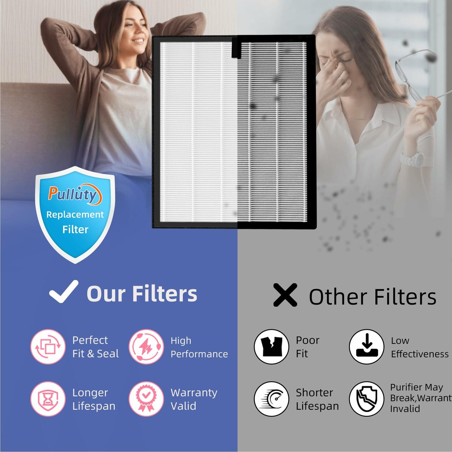 Pulluty HAP603 Replacement 3-in-1 H13 HEPA Activated Carbon Filter 4 Pack White