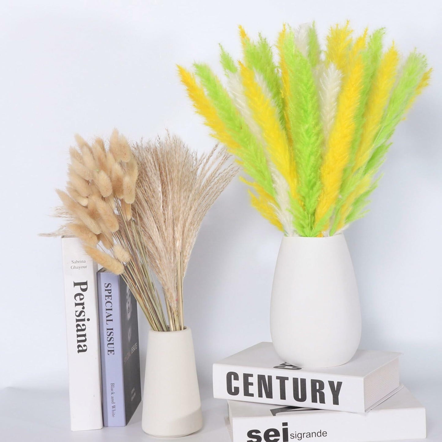 CeiooCei Colorful Pampas Grass Decor 17" White Yellow Light Green Dried