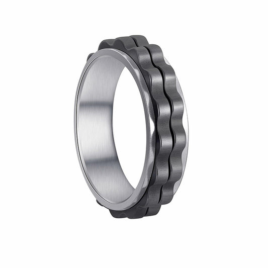 Udolfly Titanium Steel Womens Fidget Spinner Ring Silver Black Size 8