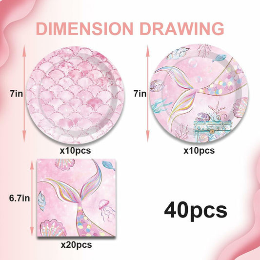 40Pcs Mermaid Themed Party Supplies for Girls Baby Shower Under the Sea Little