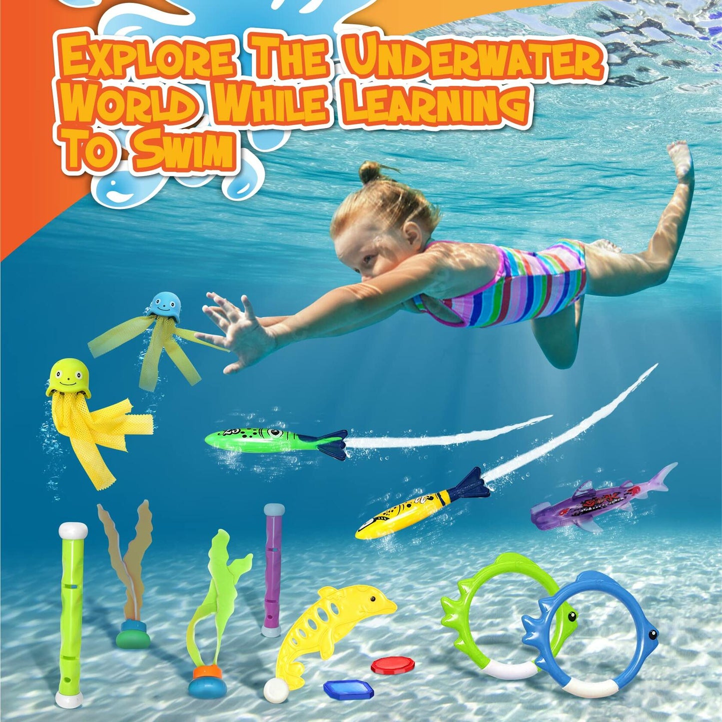 [Like New] Chuchik 30 Pcs Multicolor Diving Toys for Kids Ages 4-12 with Storage Bag