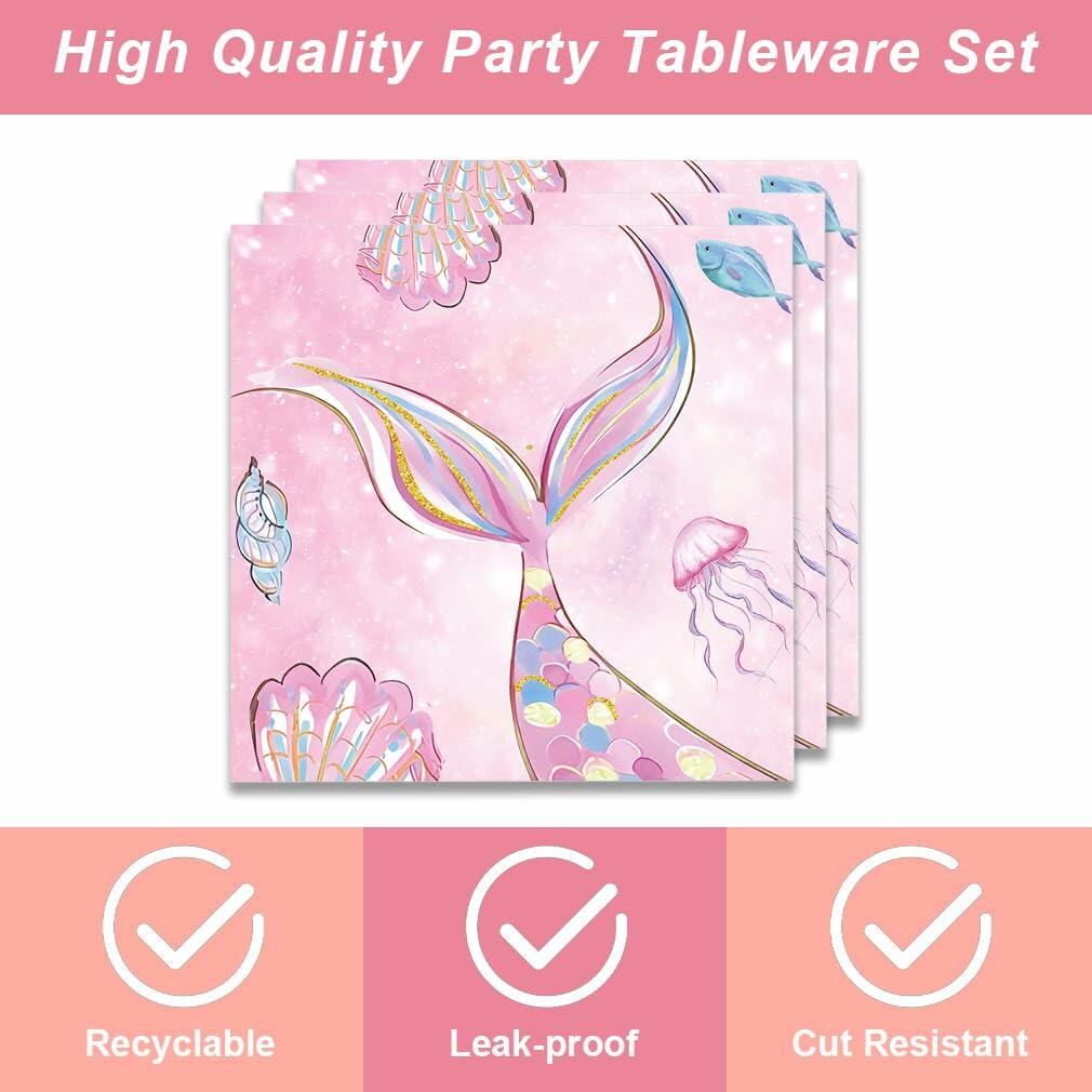 40Pcs Mermaid Themed Party Supplies for Girls Baby Shower Under the Sea Little